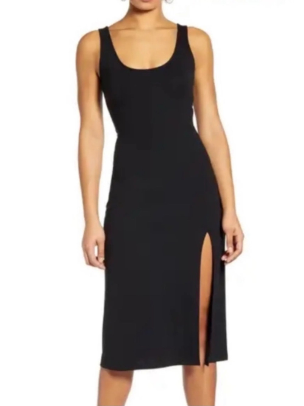 Leith Nordstrom Sleeveless Black Midi Dress with Side Thigh Slit size medium